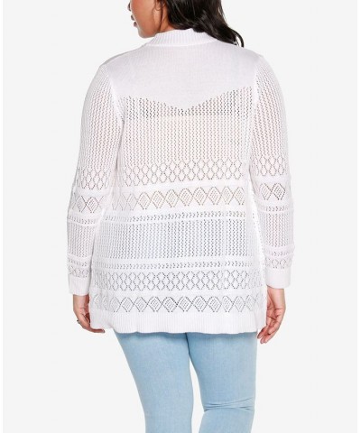 Plus Size Pointelle Long Sleeves Open Cardigan Sweater White $23.37 Sweaters