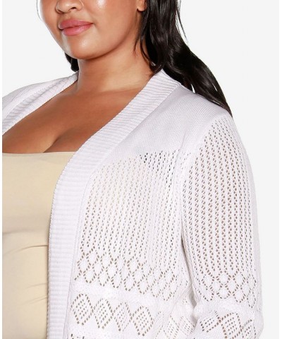 Plus Size Pointelle Long Sleeves Open Cardigan Sweater White $23.37 Sweaters