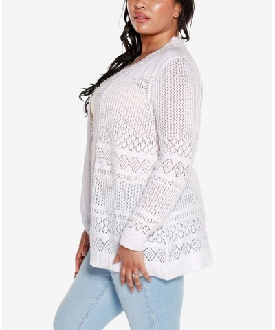 Plus Size Pointelle Long Sleeves Open Cardigan Sweater White $23.37 Sweaters