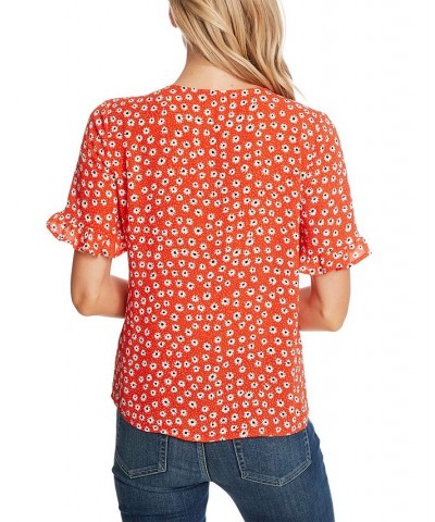 Women's Daisy Melody Ruffle Short Sleeve Blouse Red $19.18 Tops