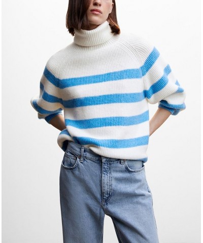 Women's Striped Turtleneck Sweater Blue $35.00 Sweaters