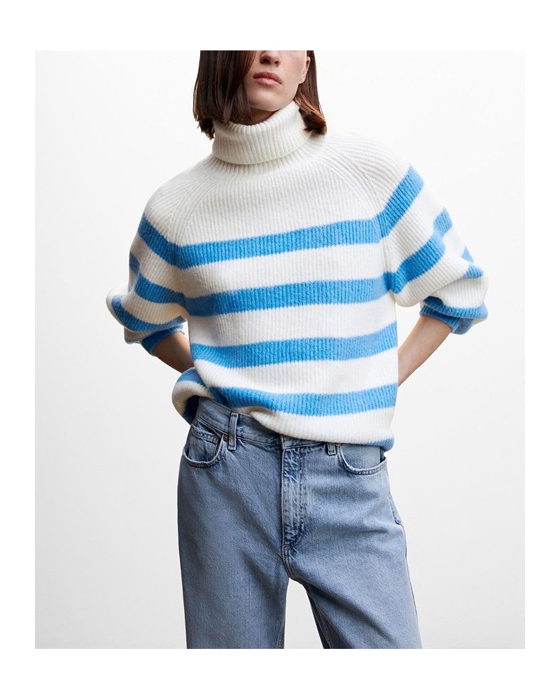 Women's Striped Turtleneck Sweater Blue $35.00 Sweaters