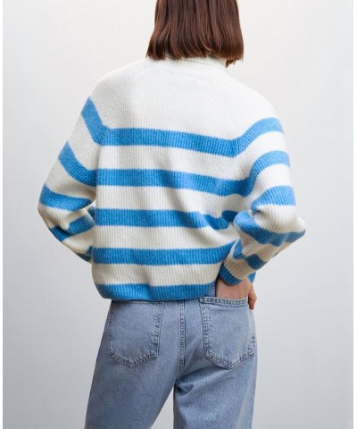 Women's Striped Turtleneck Sweater Blue $35.00 Sweaters