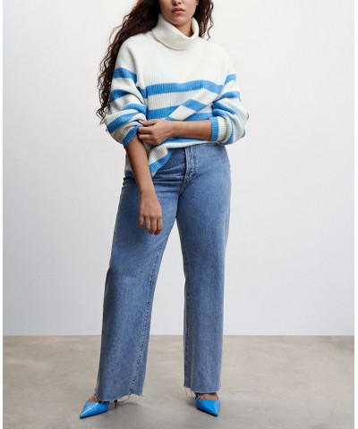 Women's Striped Turtleneck Sweater Blue $35.00 Sweaters