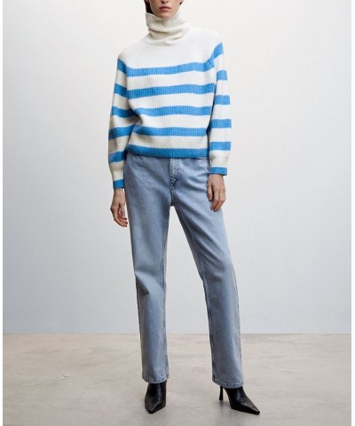 Women's Striped Turtleneck Sweater Blue $35.00 Sweaters