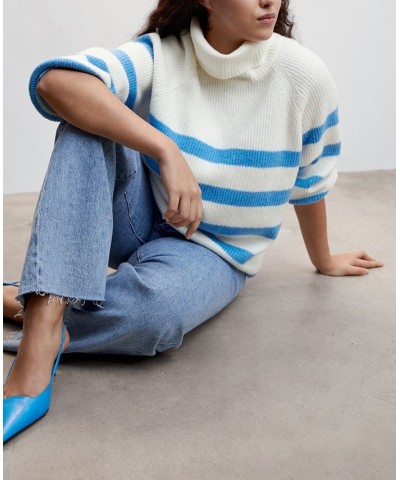 Women's Striped Turtleneck Sweater Blue $35.00 Sweaters