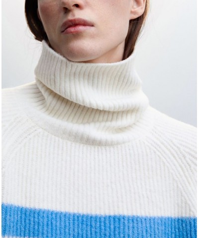 Women's Striped Turtleneck Sweater Blue $35.00 Sweaters