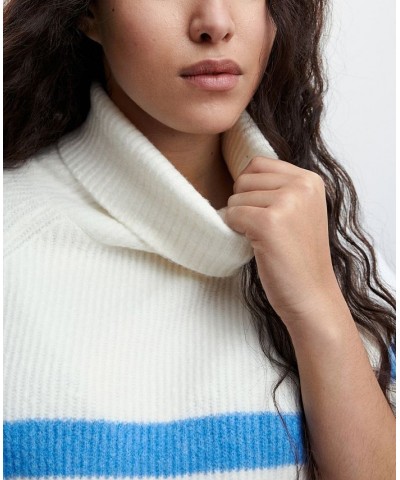 Women's Striped Turtleneck Sweater Blue $35.00 Sweaters