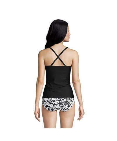 Women's Long Tie Front Underwire Tankini Swimsuit Top Adjustable Straps Black $36.50 Swimsuits