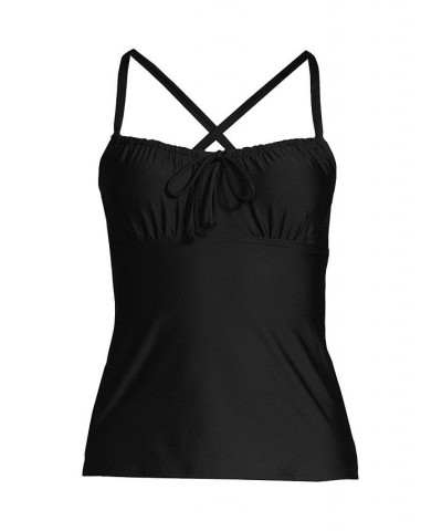 Women's Long Tie Front Underwire Tankini Swimsuit Top Adjustable Straps Black $36.50 Swimsuits