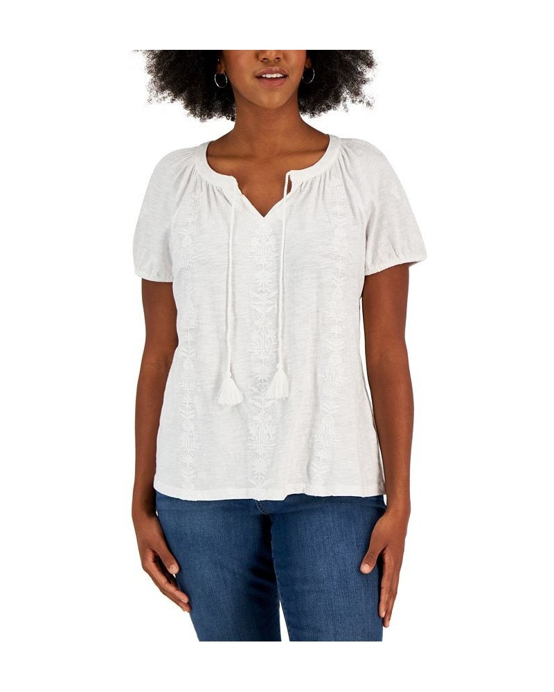 Women's Cotton Embroidered Peasant Top Bright White $29.75 Tops