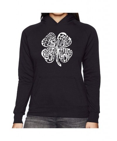 Women's Word Art Hooded Sweatshirt -Feeling Lucky Purple $31.19 Sweatshirts