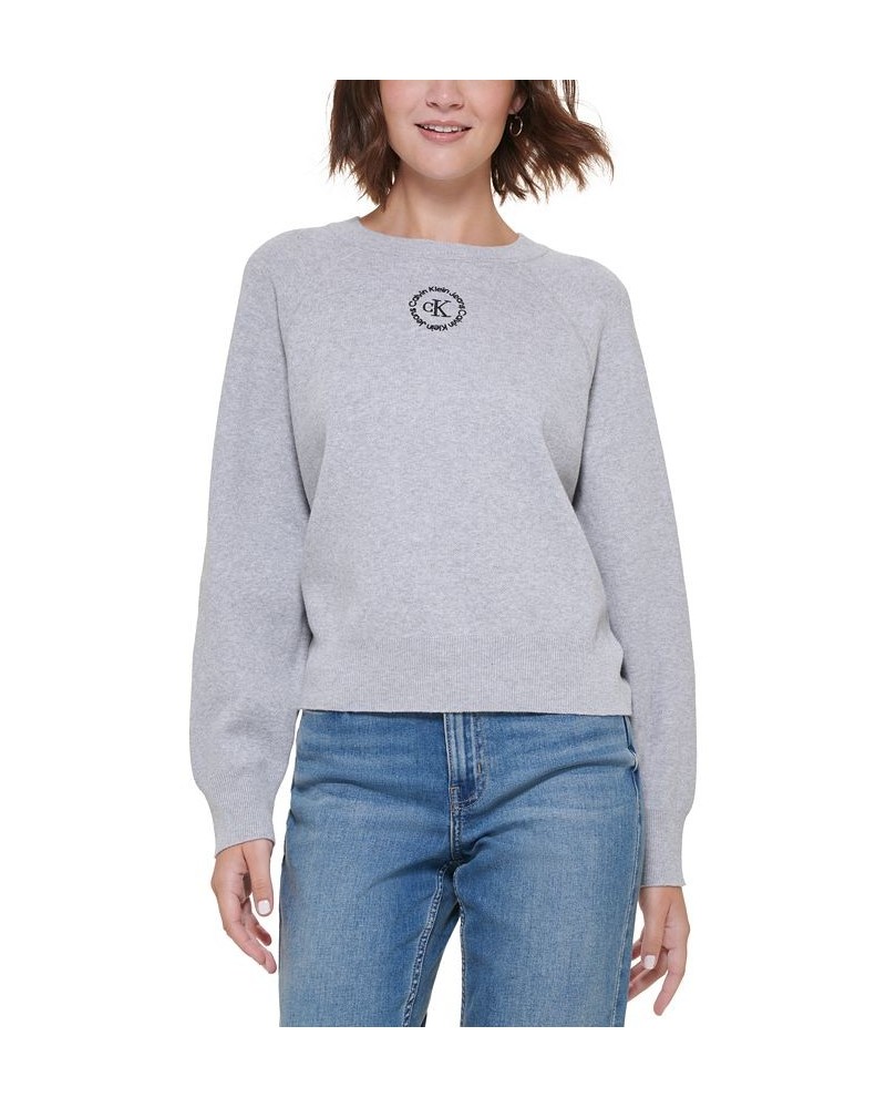 Women's Cotton Raglan-Sleeve Sweater Pearl Heather Grey Black $27.88 Sweaters