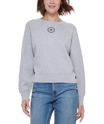 Women's Cotton Raglan-Sleeve Sweater Pearl Heather Grey Black $27.88 Sweaters