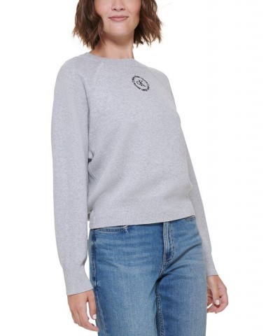 Women's Cotton Raglan-Sleeve Sweater Pearl Heather Grey Black $27.88 Sweaters