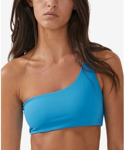 Women's Reversible One-Shoulder Bikini Top Blue $25.64 Swimsuits