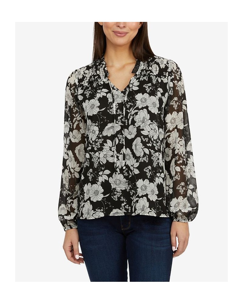 Women's Blouson Sleeve Blouse with Smocking Black $51.48 Tops