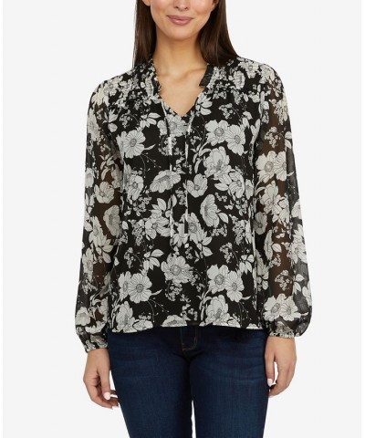 Women's Blouson Sleeve Blouse with Smocking Black $51.48 Tops