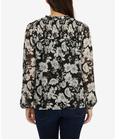 Women's Blouson Sleeve Blouse with Smocking Black $51.48 Tops