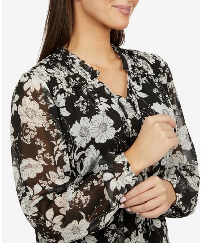 Women's Blouson Sleeve Blouse with Smocking Black $51.48 Tops