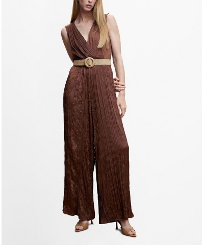 Women's Satin Belted Jumpsuit Chocolate $52.80 Pants