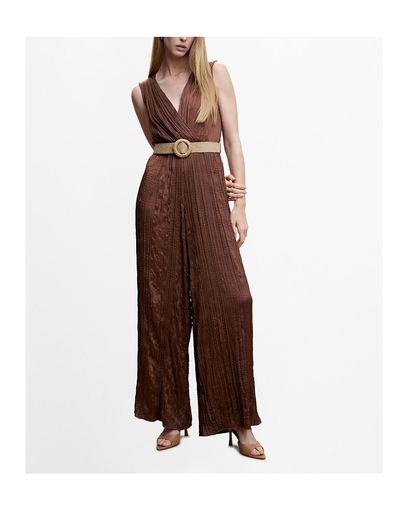 Women's Satin Belted Jumpsuit Chocolate $52.80 Pants