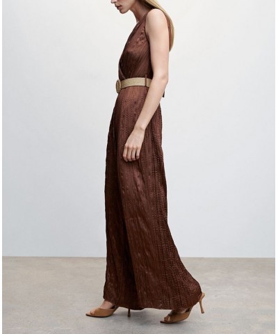 Women's Satin Belted Jumpsuit Chocolate $52.80 Pants