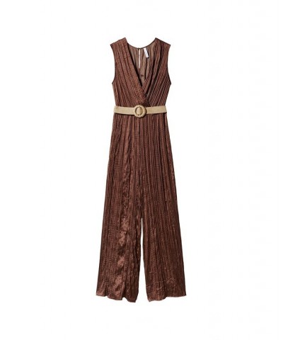 Women's Satin Belted Jumpsuit Chocolate $52.80 Pants