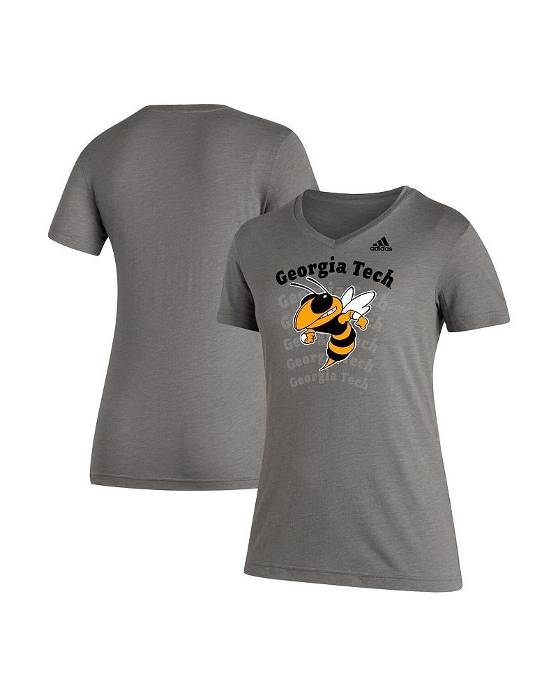 Women's Heathered Gray GA Tech Yellow Jackets Vault Logo Repeat Tri-Blend V-Neck T-shirt Heathered Gray $23.19 Tops