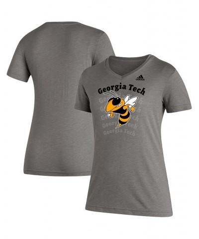 Women's Heathered Gray GA Tech Yellow Jackets Vault Logo Repeat Tri-Blend V-Neck T-shirt Heathered Gray $23.19 Tops