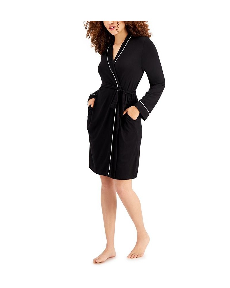 Women's Contrast Trim Short Robe Black $13.71 Sleepwear