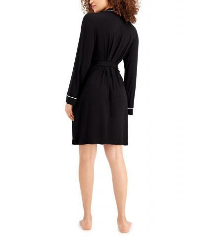 Women's Contrast Trim Short Robe Black $13.71 Sleepwear