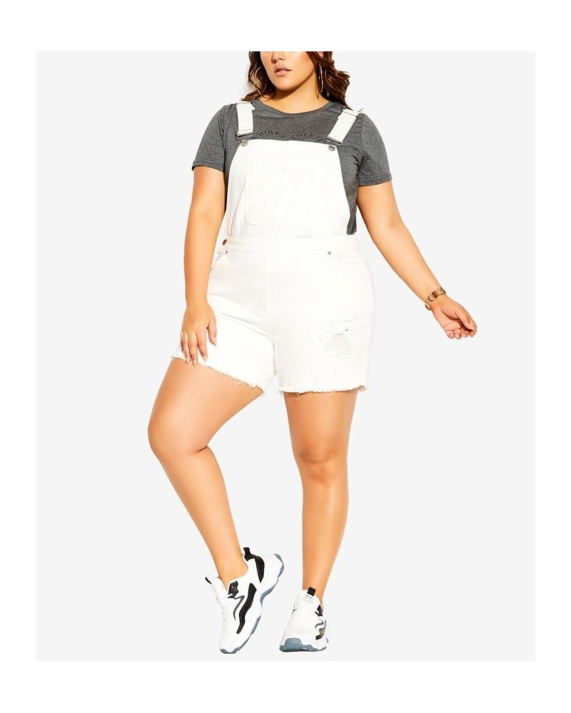 Plus Size Trendy 90's Overalls Denim Shorts Ivory $49.50 Shorts