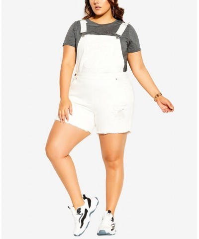 Plus Size Trendy 90's Overalls Denim Shorts Ivory $49.50 Shorts