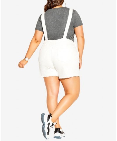 Plus Size Trendy 90's Overalls Denim Shorts Ivory $49.50 Shorts