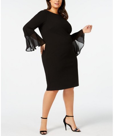 Plus Size Illusion Bell-Sleeve Dress Black $40.69 Dresses