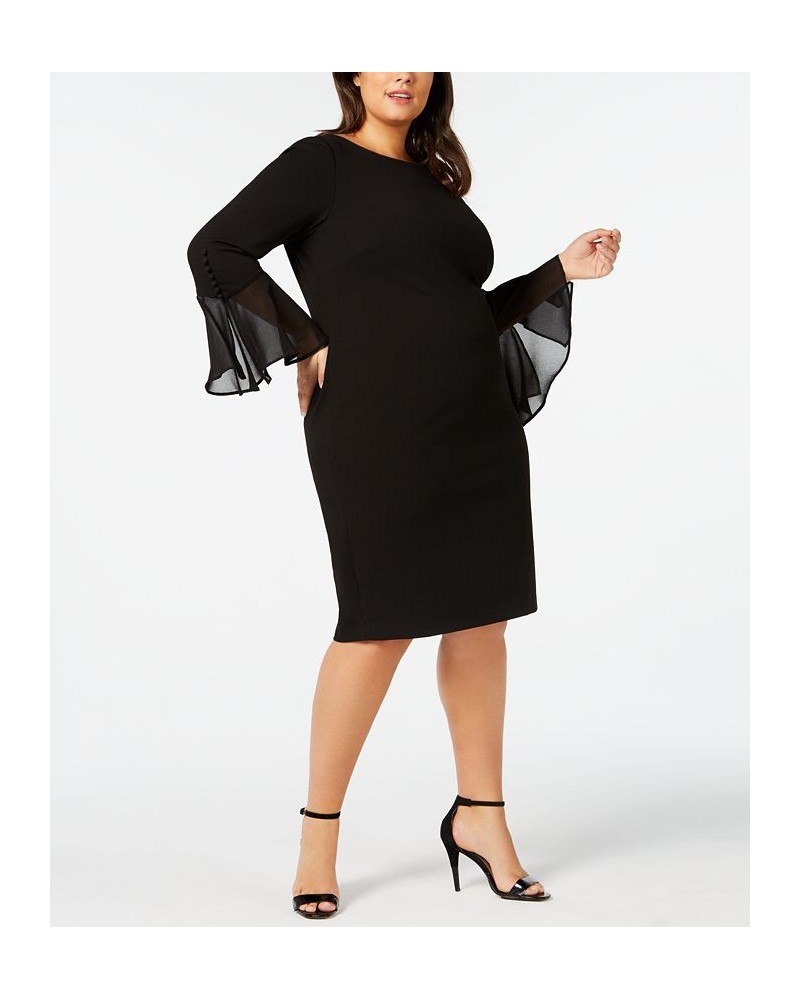 Plus Size Illusion Bell-Sleeve Dress Black $40.69 Dresses