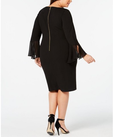 Plus Size Illusion Bell-Sleeve Dress Black $40.69 Dresses