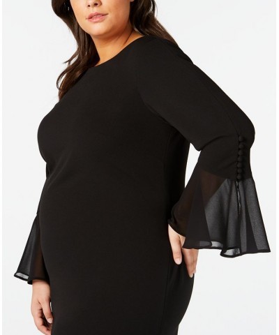 Plus Size Illusion Bell-Sleeve Dress Black $40.69 Dresses