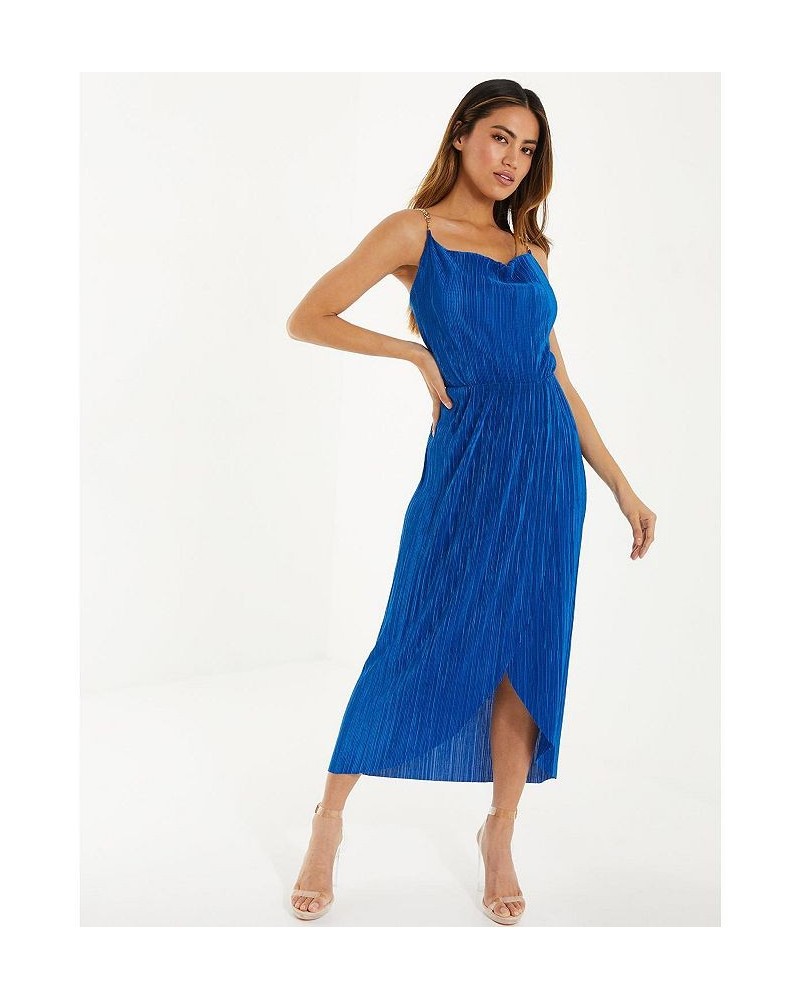 Plisse Chain Strap Midi Dress - Women Royal blue $40.42 Dresses