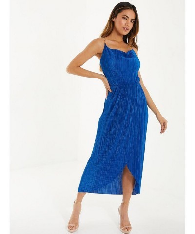 Plisse Chain Strap Midi Dress - Women Royal blue $40.42 Dresses