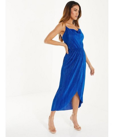 Plisse Chain Strap Midi Dress - Women Royal blue $40.42 Dresses