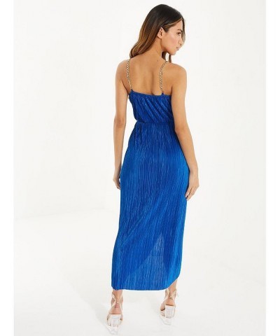 Plisse Chain Strap Midi Dress - Women Royal blue $40.42 Dresses