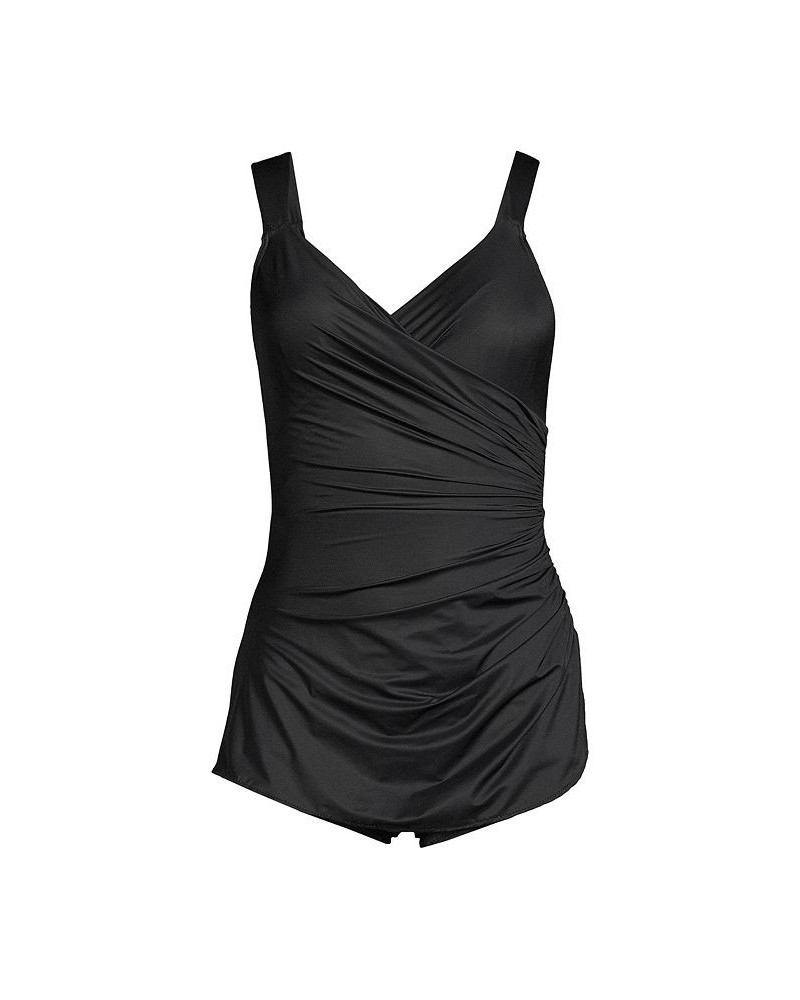 Women's Long SlenderSuit V-Neck Tummy Control Skirted One Piece Swimsuit Black $77.48 Swimsuits