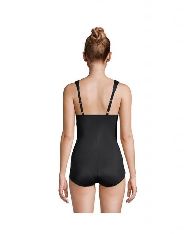 Women's Long SlenderSuit V-Neck Tummy Control Skirted One Piece Swimsuit Black $77.48 Swimsuits