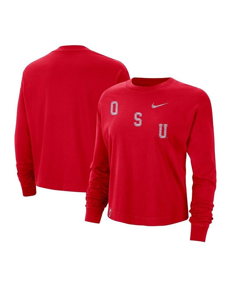 Women's Scarlet Ohio State Buckeyes Boxy Varsity Long Sleeve T-shirt Scarlet $26.09 Tops