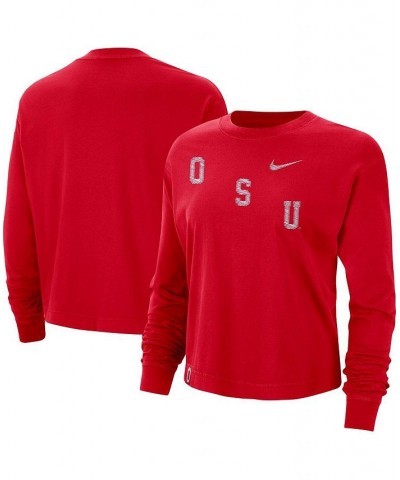 Women's Scarlet Ohio State Buckeyes Boxy Varsity Long Sleeve T-shirt Scarlet $26.09 Tops