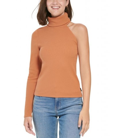 Women's One-Shoulder Turtleneck Top Burnt Ginger $18.28 Tops