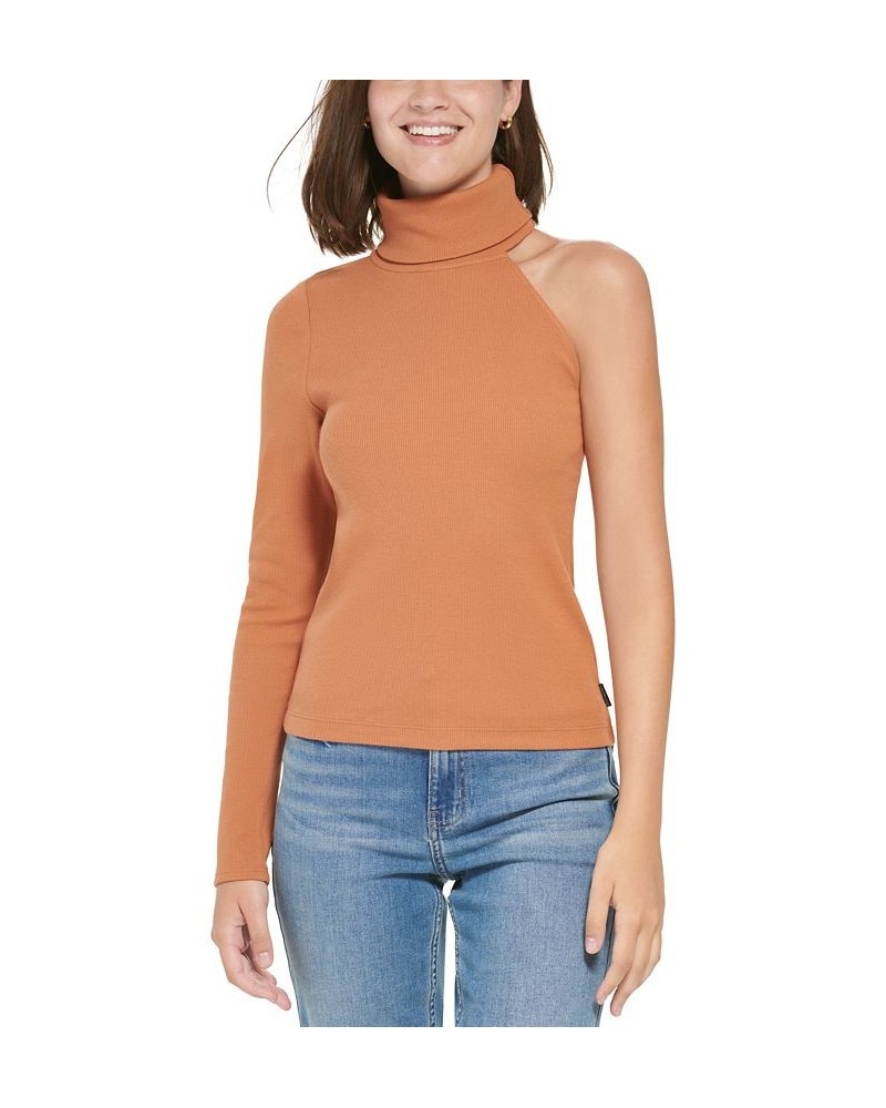 Women's One-Shoulder Turtleneck Top Burnt Ginger $18.28 Tops