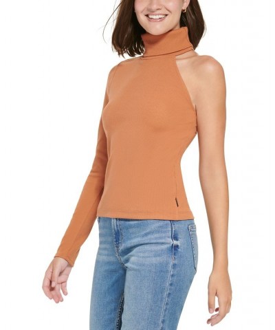 Women's One-Shoulder Turtleneck Top Burnt Ginger $18.28 Tops